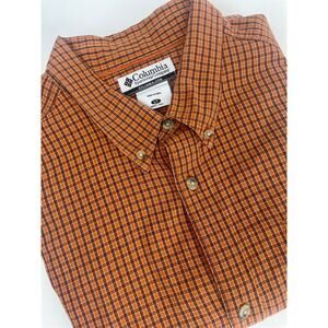 Columbia Long Sleeve Button Down Men’s LT Orange Brown Stripe